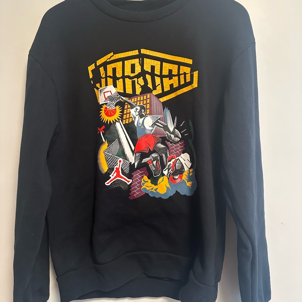 Jordan Black Crewneck Sweatshirt with Yellow and Multicolor Graphic